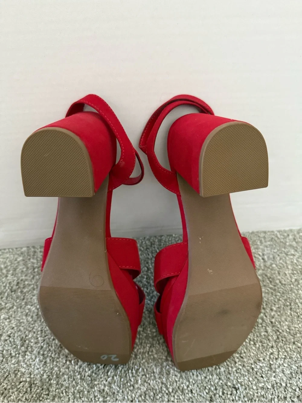 Soda Red Suede Platform Block Heel Sandals
